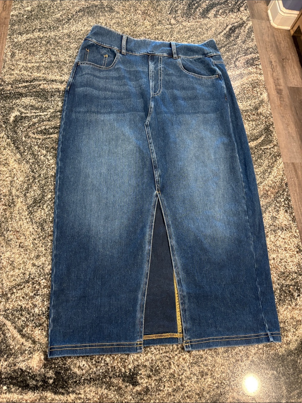 Classic Blue Denim Midi Skirt with Front Slit Halara size medium